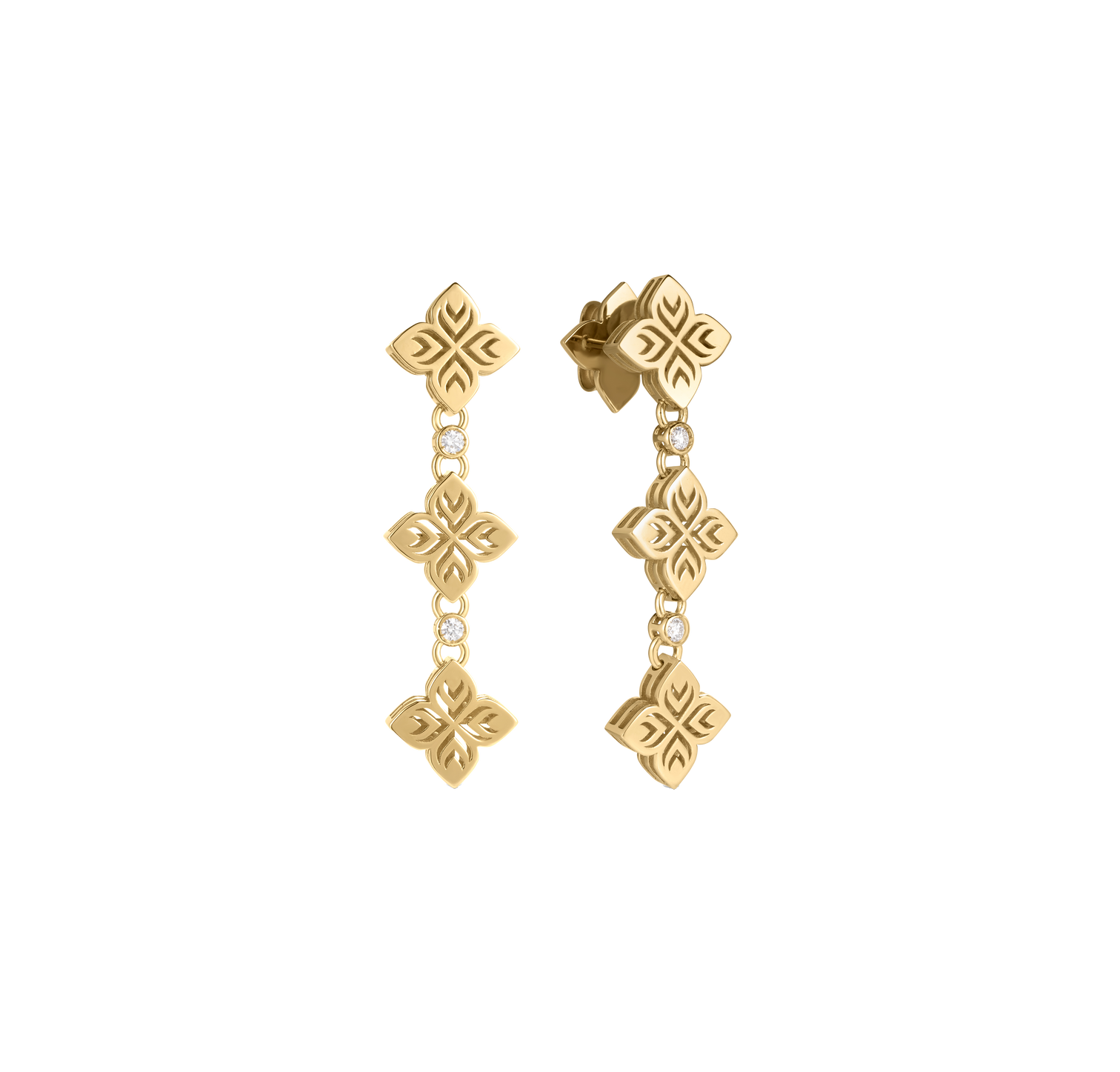 Roberto Coin Arabesque Yellow Gold Flower & Diamond Dangle Earrings